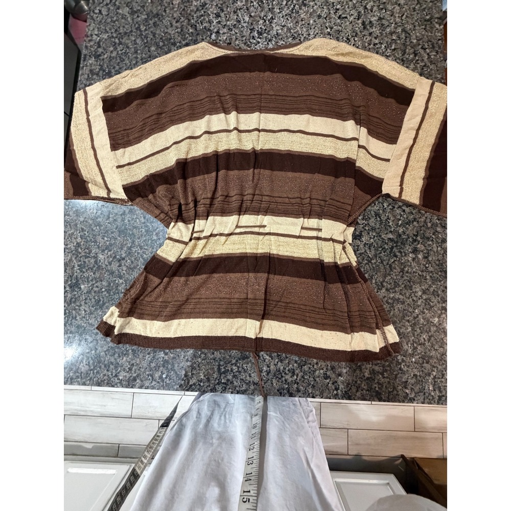 Ashley Stewart Brown Striped Metallic Knit Tunic Top V-Neck Size 22/24
